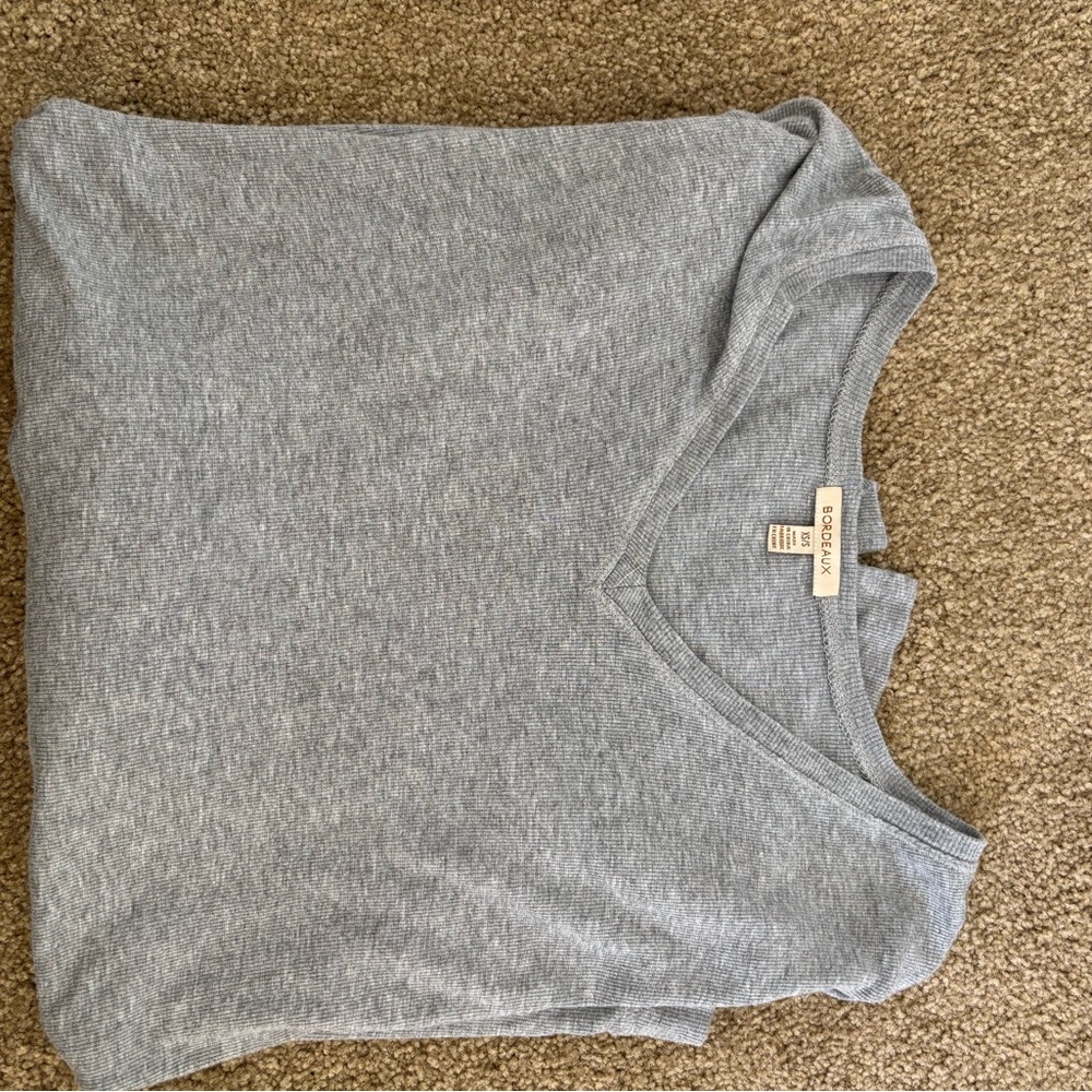 Anthropologie xs/s Bordeaux Gray V-Neck oversized bat sleeve boxy top - Picture 5 of 9
